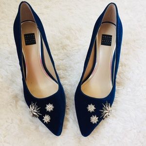 White House Black Market Blue Velvet Olivia Heels